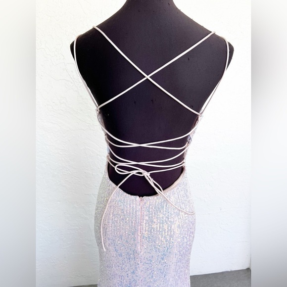Sherri Hill 80110 Lace Up Back Pink Sequin Formal Evening Prom Gown Womens 6 - Picture 10 of 11
